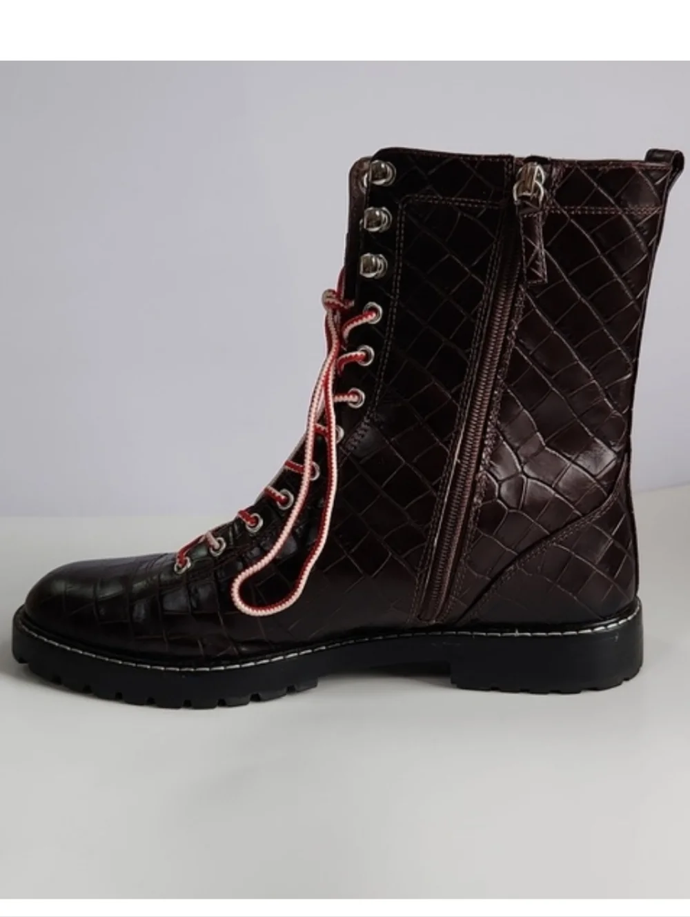 J. Crew Crocodile Embossed leather Lace-up Military Combat Style Boots